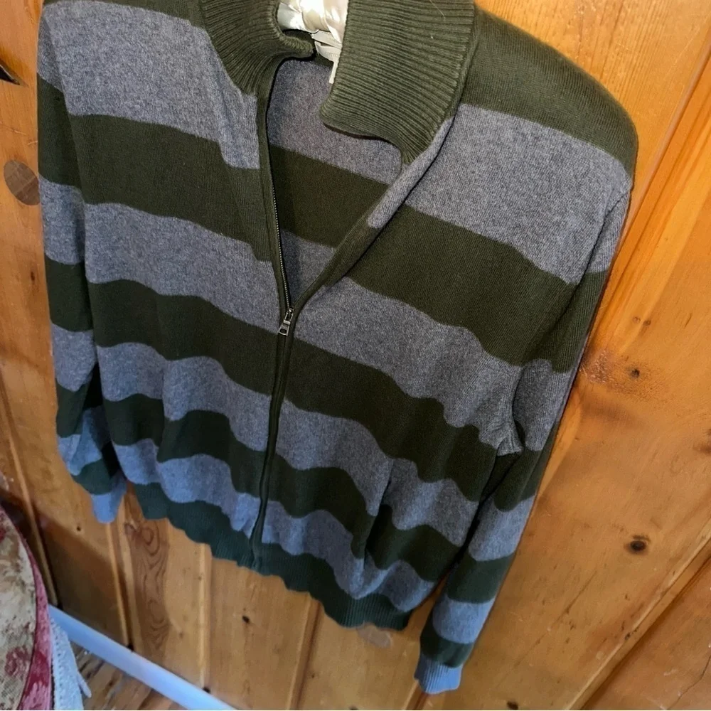 Banana Republic Rugby Green and Gray Zippered Sweater Size Large
